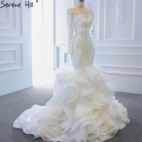 Vestidos de novia vintage de sirena blancos 2025 con hombros descubiertos y encaje, elegantes y sexys, HM66734, hechos a medida 