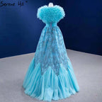Water Blue Luxury Evening Dresses Gowns 2025 A-Line Beaded High-end For Women Wedding Party HM67419