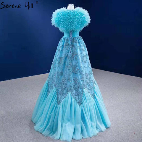 Vestidos de noche de lujo azul agua 2025, corte A, con cuentas, de alta gama, para mujer, fiesta de boda HM67419 