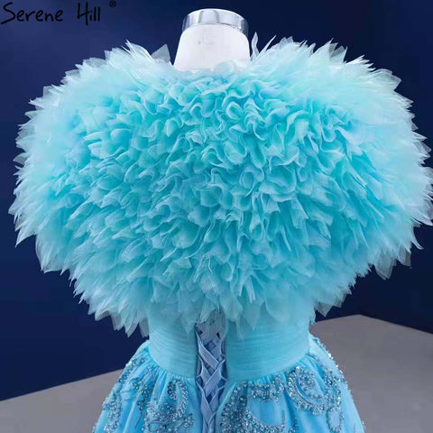 Vestidos de noche de lujo azul agua 2025, corte A, con cuentas, de alta gama, para mujer, fiesta de boda HM67419 