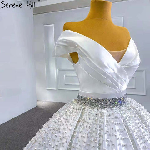 Vestidos de novia blancos con cuentas de cristal 2025, satén de lujo, escote corazón, HM67422, hechos a medida 