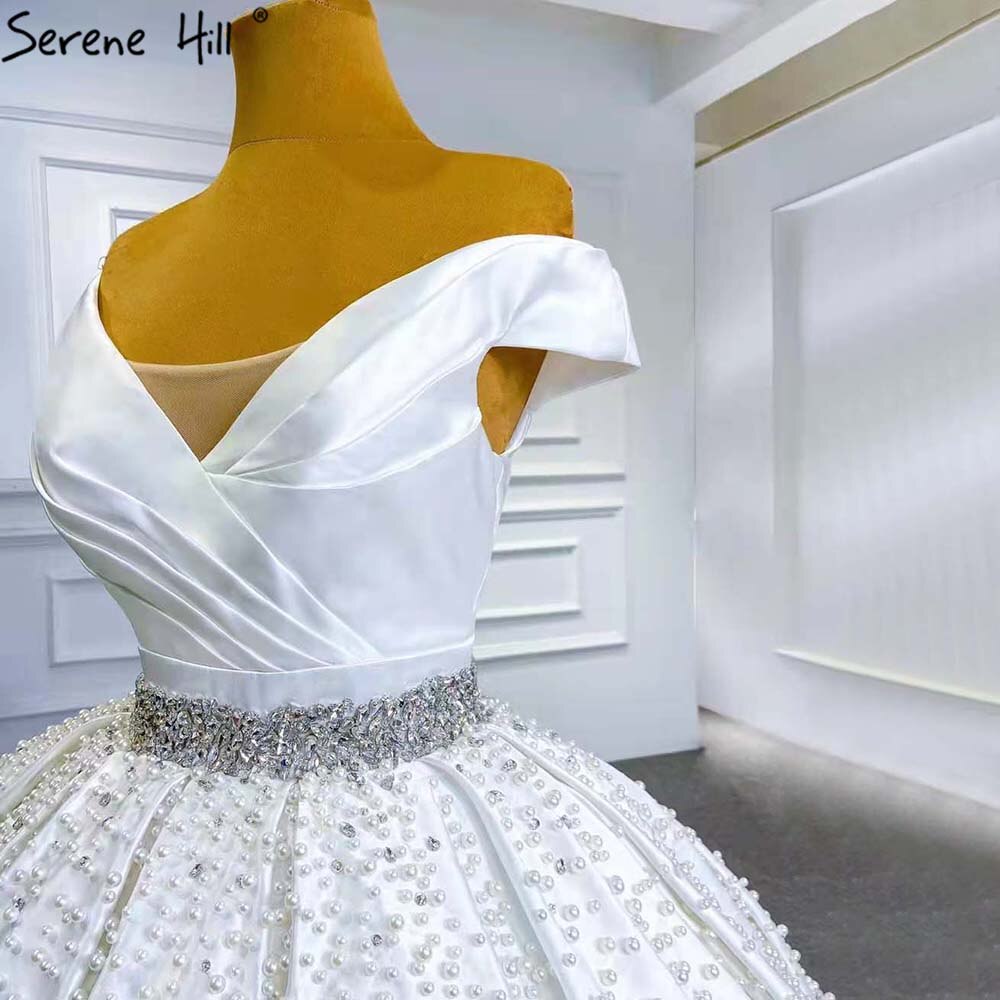 White Beaded Crystal Wedding Dresses 2025 Satin Luxury Sweetheart Bride Gowns HM67422 Custom Made