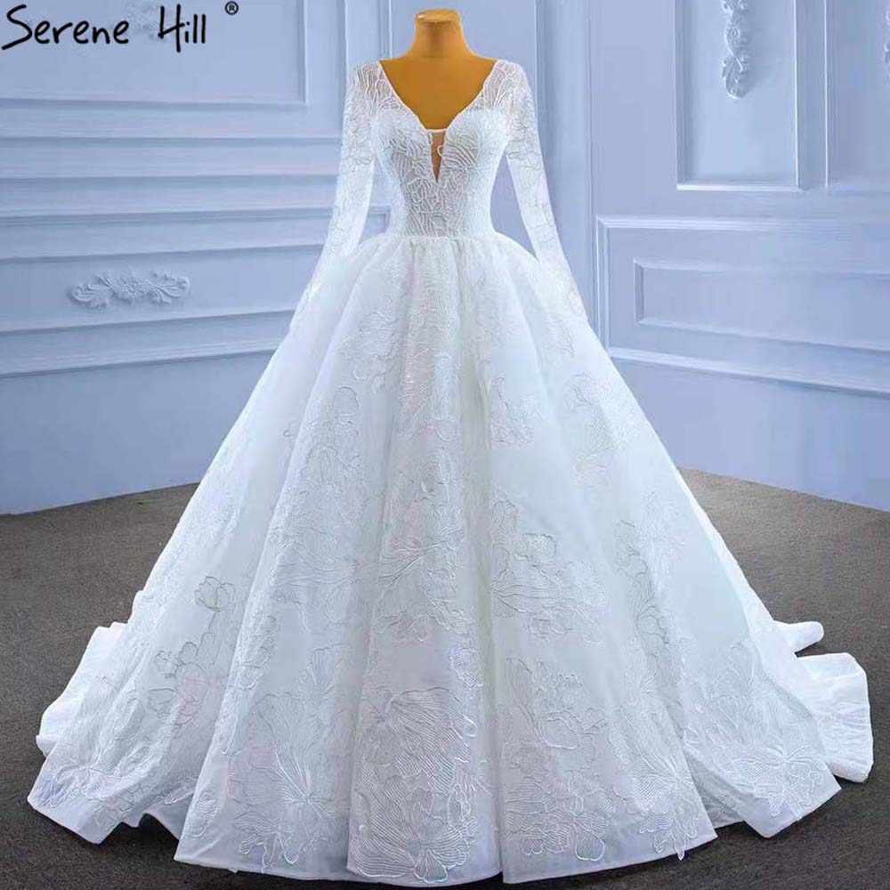 White Beaded Lace Wedding Dresses 2025 V-neck Lace Up Sexy Bride Gowns HM67364 Custom Made