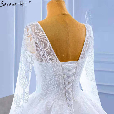 Vestidos de novia blancos con encaje y cuentas 2025, escote en V, encaje sexy, HM67364, hechos a medida 