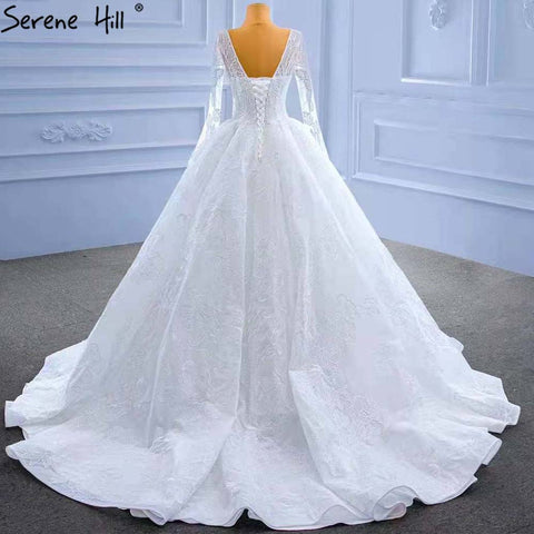 Vestidos de novia blancos con encaje y cuentas 2025, escote en V, encaje sexy, HM67364, hechos a medida 