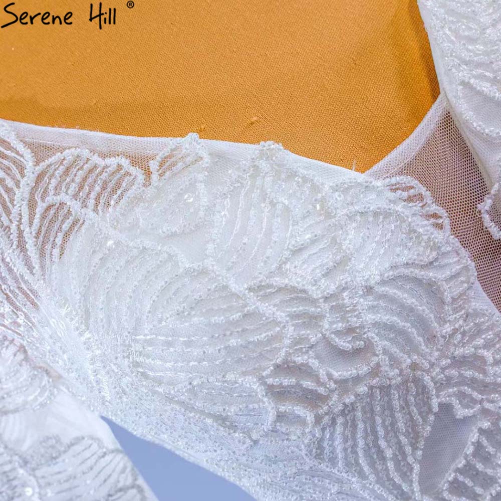 White Beaded Lace Wedding Dresses 2025 V-neck Lace Up Sexy Bride Gowns HM67364 Custom Made