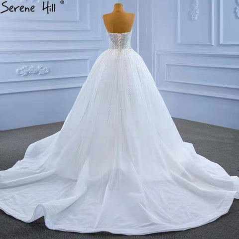 Vestidos de novia blancos de sirena con cola desmontable 2025, vestidos de novia de lujo con cuentas HM67404, hechos a medida 