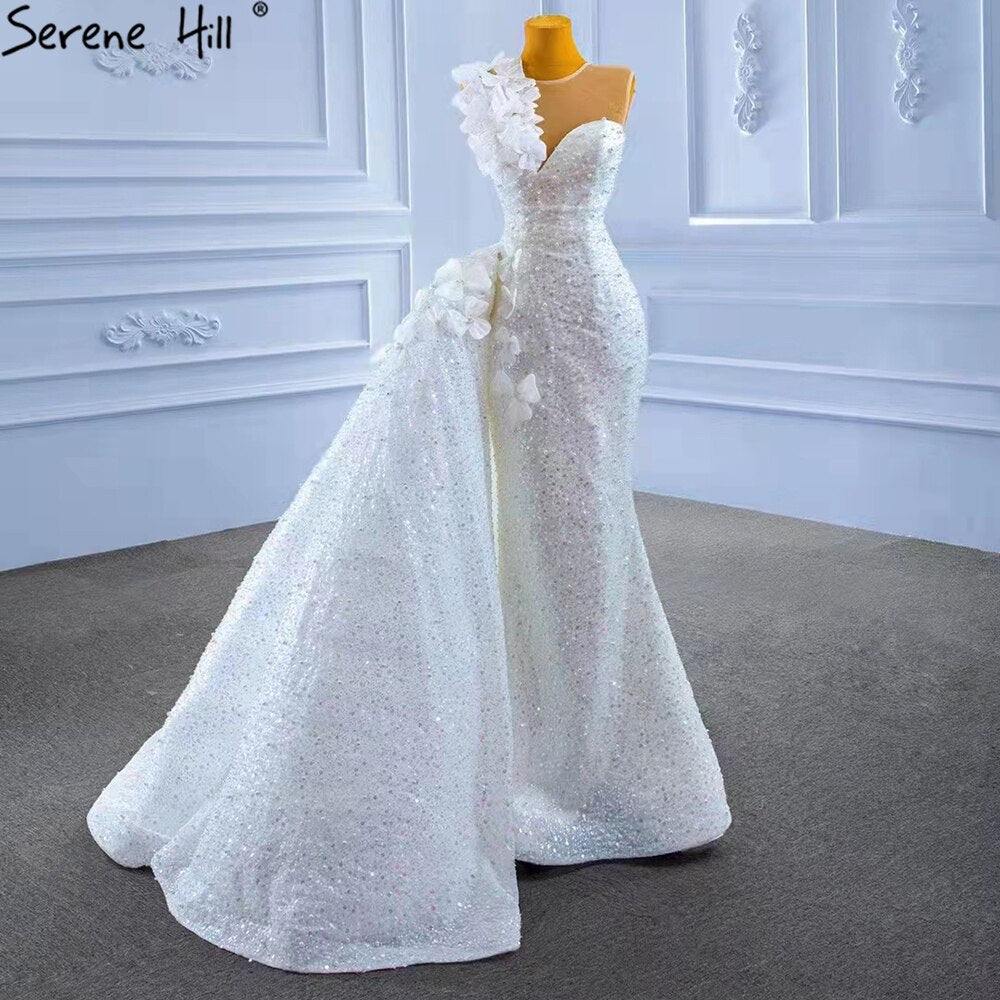 White Detachable Train Wedding Dresses Gowns 2025 Mermaid Luxury Beaded Pearls Elegant Bridal Dress HM67409