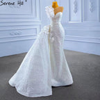 White Detachable Train Wedding Dresses Gowns 2025 Mermaid Luxury Beaded Pearls Elegant Bridal Dress HM67409
