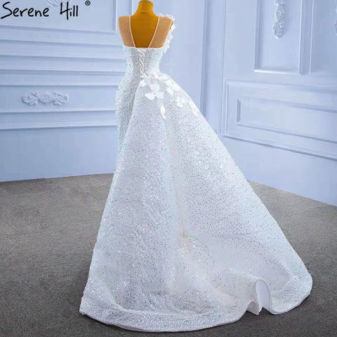 Vestido de novia blanco con cola desmontable, elegante, estilo sirena, con cuentas y perlas, HM67409, 2025 