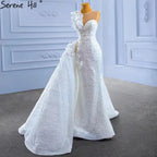 White Detachable Train Wedding Dresses Gowns 2025 Mermaid Luxury Beaded Pearls Elegant Bridal Dress HM67409