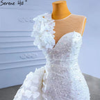 White Detachable Train Wedding Dresses Gowns 2025 Mermaid Luxury Beaded Pearls Elegant Bridal Dress HM67409