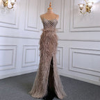 White Elegant Mermaid Sexy Spaghetti Strap Split Feathers Luxury Evening Dresses 2025 LA71685