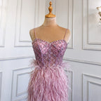 White Elegant Mermaid Sexy Spaghetti Strap Split Feathers Luxury Evening Dresses 2025 LA71685