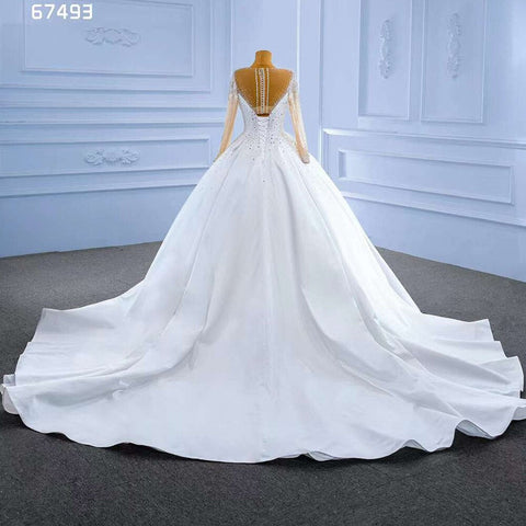 Vestido de novia blanco de alta gama, de lujo, con cuentas, mangas largas y cordones, hecho a medida, HM67493, 2025 