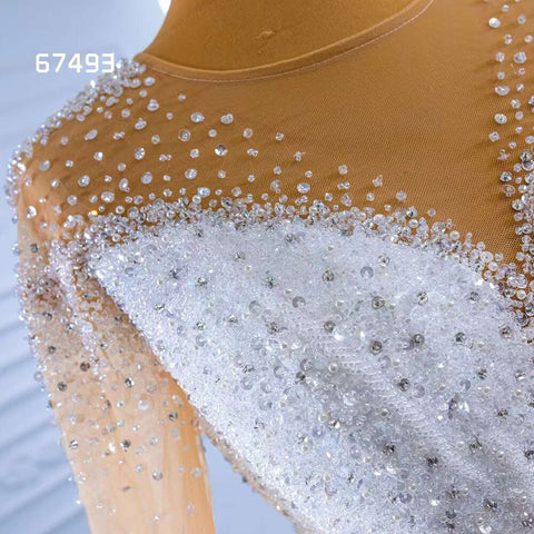 Vestido de novia blanco de alta gama, de lujo, con cuentas, mangas largas y cordones, hecho a medida, HM67493, 2025 