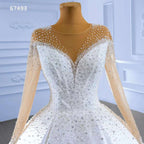 White High End Luxury Beaded Long Sleeves Lace Up Bride Gowns Wedding Dress 2025 Custom Made HM67493