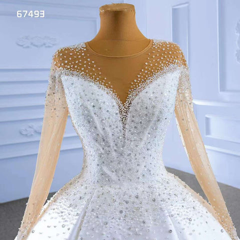 Vestido de novia blanco de alta gama, de lujo, con cuentas, mangas largas y cordones, hecho a medida, HM67493, 2025 
