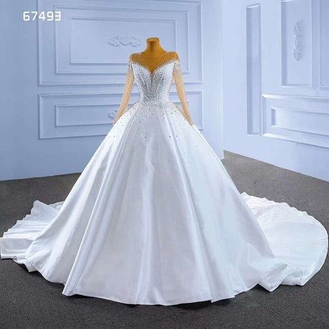 Vestido de novia blanco de alta gama, de lujo, con cuentas, mangas largas y cordones, hecho a medida, HM67493, 2025 