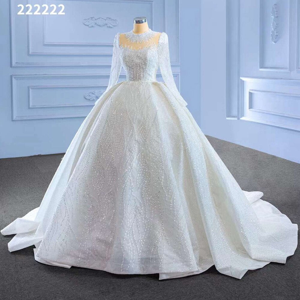 White High End Luxury Lace Beaded Long Sleeves O Neck Bride Gowns Wedding Dress 2025 Custom Made HM222222