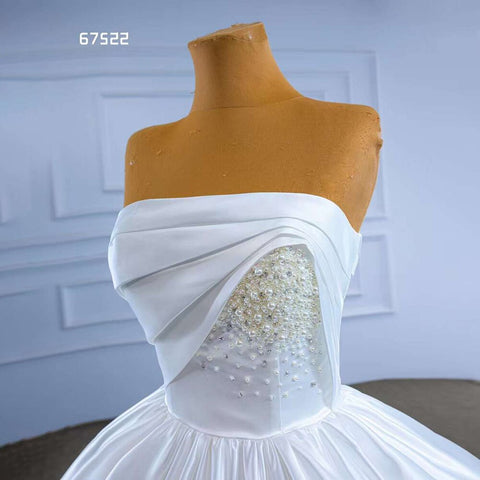 Vestido de novia blanco de alta gama, sin tirantes, con cuentas de lujo y perlas, con cordones, 2025, hecho a medida, HM67522 