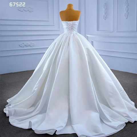 Vestido de novia blanco de alta gama, sin tirantes, con cuentas de lujo y perlas, con cordones, 2025, hecho a medida, HM67522 