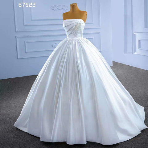 Vestido de novia blanco de alta gama, sin tirantes, con cuentas de lujo y perlas, con cordones, 2025, hecho a medida, HM67522 
