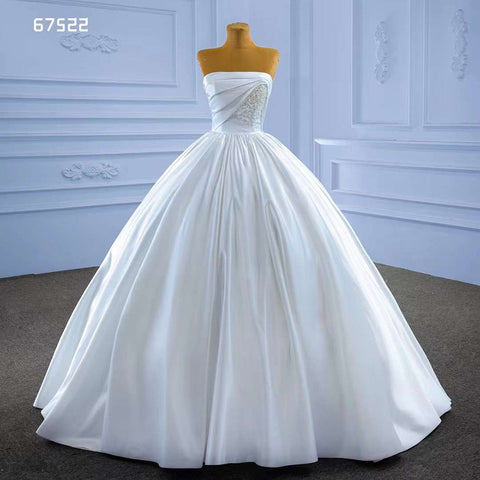 Vestido de novia blanco de alta gama, sin tirantes, con cuentas de lujo y perlas, con cordones, 2025, hecho a medida, HM67522 