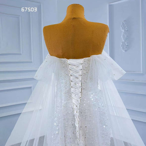 Vestido de novia blanco elegante de sirena sin tirantes, con cuentas de perlas y cordones, de alta gama, hecho a medida, HM67503, 2025 