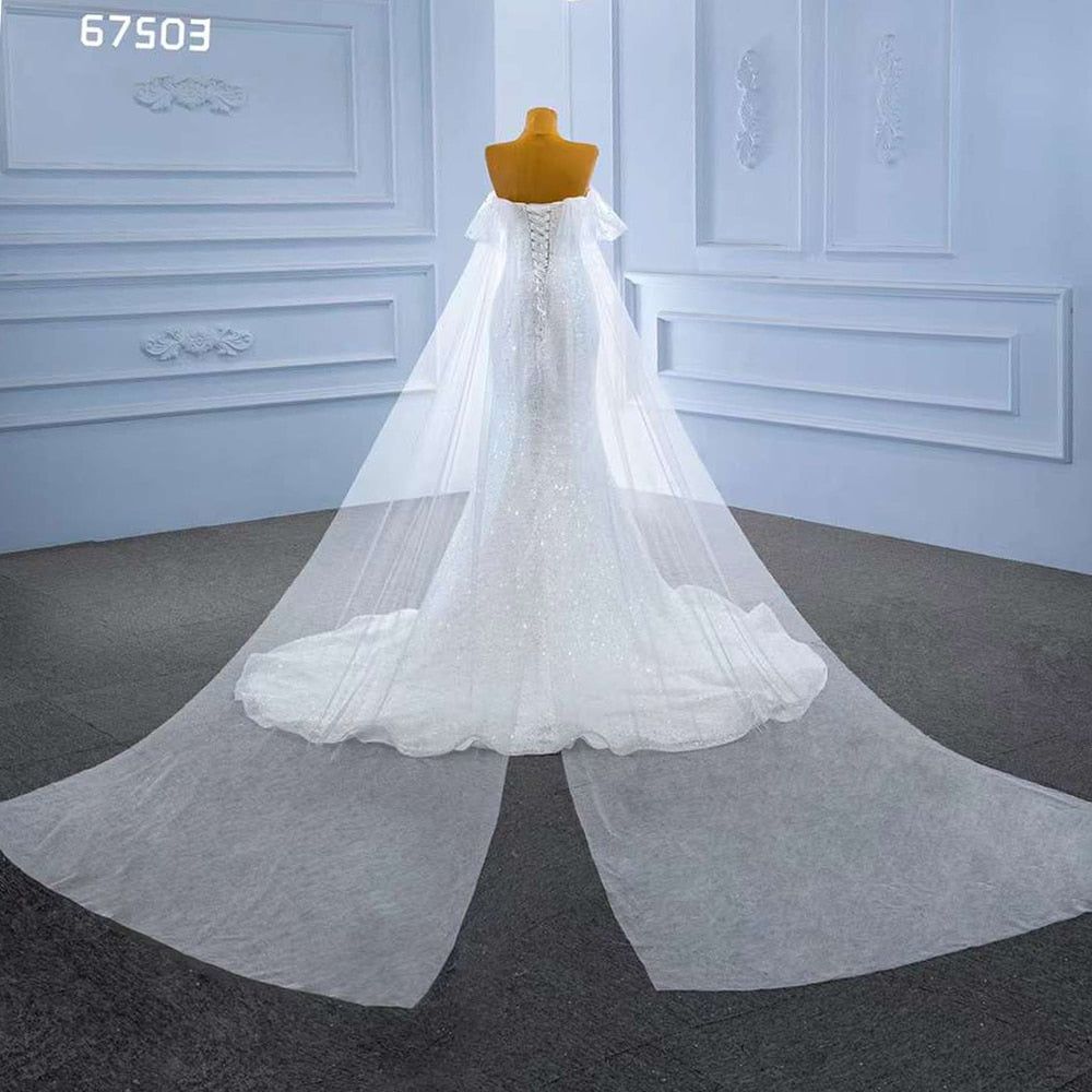 White Elegant Mermaid Strapless Luxury Pearls Beaded Lace Up Wedding Dress 2025 High End Custom Made HM67503