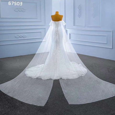 Vestido de novia blanco elegante de sirena sin tirantes, con cuentas de perlas y cordones, de alta gama, hecho a medida, HM67503, 2025 