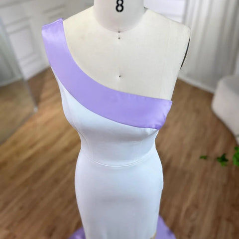 Vestido de noche de satén blanco lila, midi, de un solo hombro, con mariposas y cuentas, para boda de mujer LA72213 