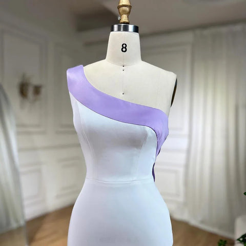 Vestido de noche de satén blanco lila, midi, de un solo hombro, con mariposas y cuentas, para boda de mujer LA72213 