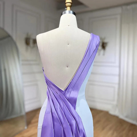 Vestido de noche de satén blanco lila, midi, de un solo hombro, con mariposas y cuentas, para boda de mujer LA72213 