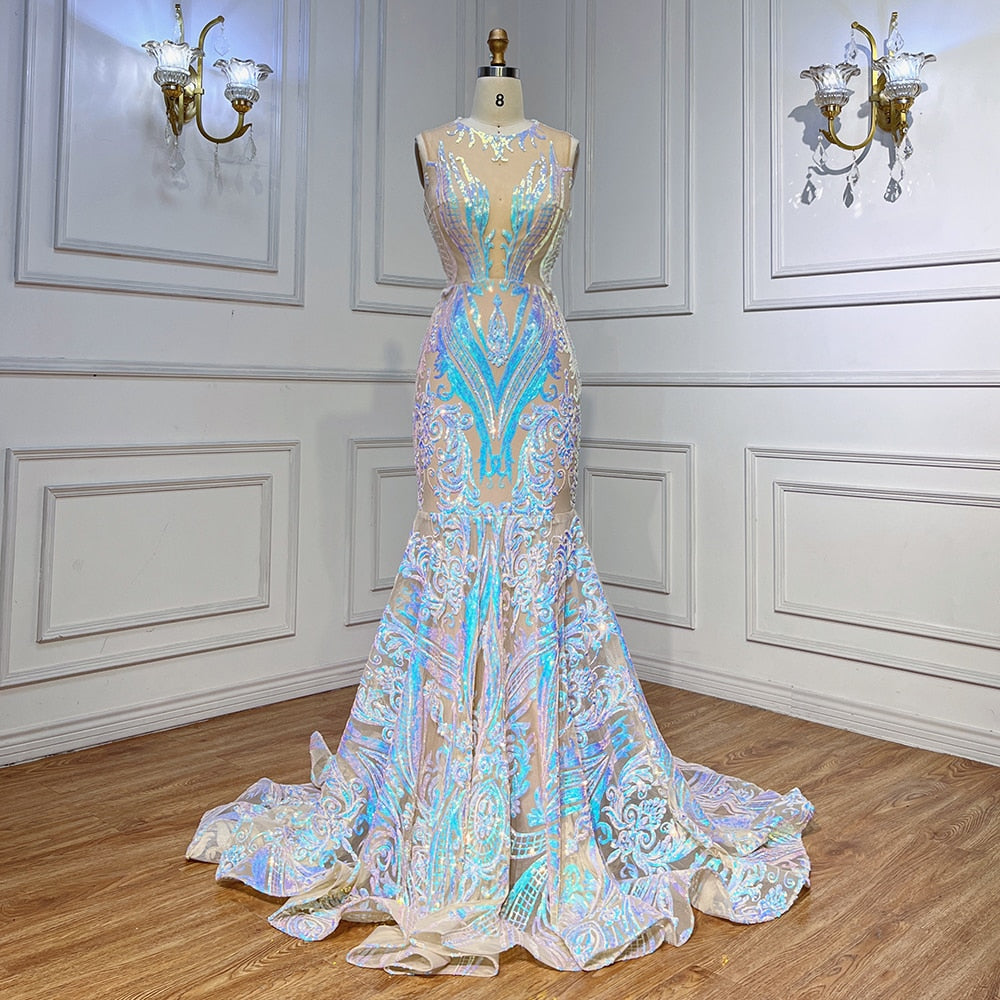 White Long Prom Dresses 2025 Luxury Sequined  Sexy Mermaid Style Black Girl Prom Gala Party Gowns 2025 LA72025