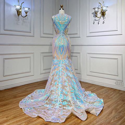 Vestidos de fiesta largos blancos 2025, de lujo, con lentejuelas, estilo sirena sexy, para chicas negras, vestidos de fiesta de gala 2025 LA72025 