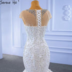 White Luxury Elegant Mermaid Wedding Dresses 2025 Beaded Diamond Cap Sleeves Bride Gowns HM67296 Custom Made