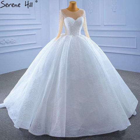 Vestidos de novia blancos de lujo de alta gama 2025 con cuentas y perlas brillantes HM67293, hechos a medida 