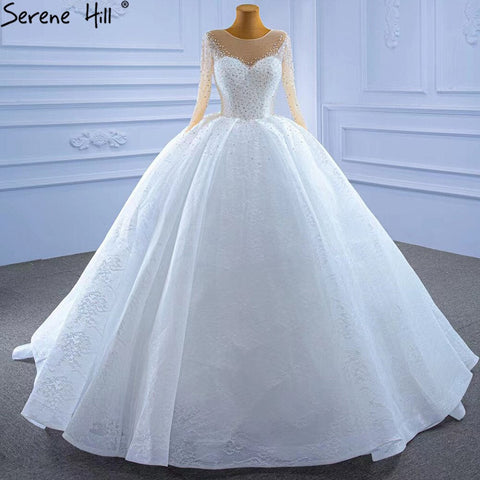 Vestidos de novia blancos de lujo de alta gama 2025 con cuentas y perlas brillantes HM67293, hechos a medida 