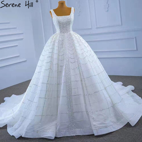 Vestidos de novia blancos de lujo con cordones 2025, vestidos de novia sexys de alta gama con cuentas HM67377, hechos a medida 