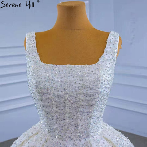 Vestidos de novia blancos de lujo con cordones 2025, vestidos de novia sexys de alta gama con cuentas HM67377, hechos a medida 