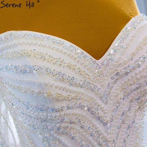 Vestidos de novia blancos de lujo estilo sirena 2025, elegantes vestidos de novia con perlas y cuentas, HM67242 