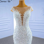 White Luxury Mermaid Wedding Dresses Gowns 2025 Elegant Beaded Ruffles Bridal Dress HM67291