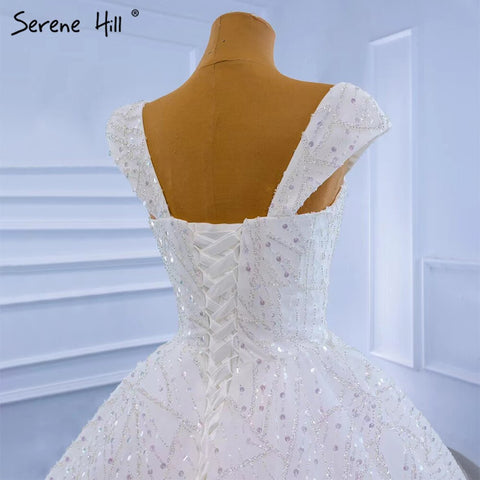 Vestidos de novia blancos de lujo y sexys 2025 con volantes y cuentas, vestidos de novia de alta gama HM67321, hechos a medida 