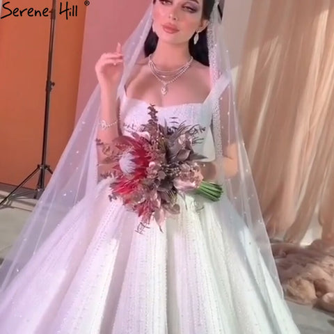 Vestidos de novia blancos de lujo y sexys 2025 con tirantes finos y cuentas, vestidos de novia de alta gama HA2468 hechos a medida 