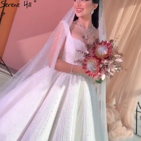 Vestidos de novia blancos de lujo y sexys 2025 con tirantes finos y cuentas, vestidos de novia de alta gama HA2468 hechos a medida 