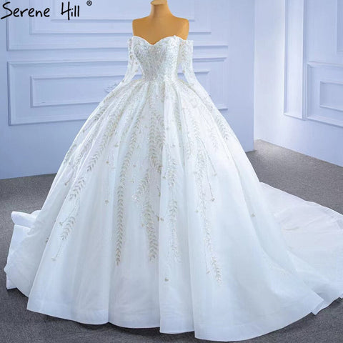 Vestidos de novia blancos de lujo y sexys 2025 con cuentas brillantes y cordones HM67284, hechos a medida