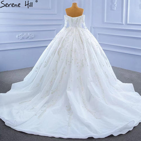 Vestidos de novia blancos de lujo y sexys 2025 con cuentas brillantes y cordones HM67284, hechos a medida
