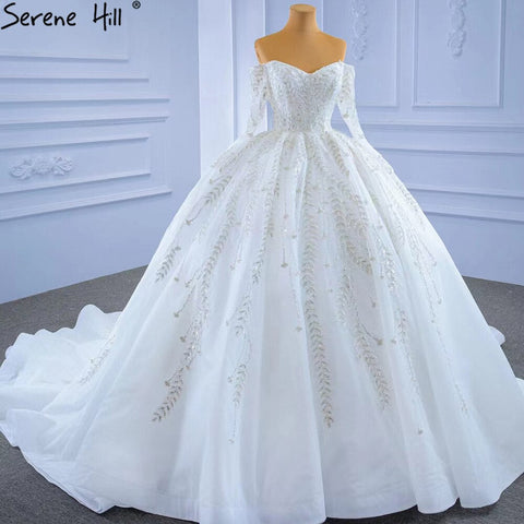 Vestidos de novia blancos de lujo y sexys 2025 con cuentas brillantes y cordones HM67284, hechos a medida