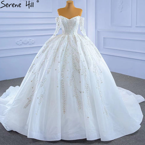 Vestidos de novia blancos de lujo y sexys 2025 con cuentas brillantes y cordones HM67284, hechos a medida